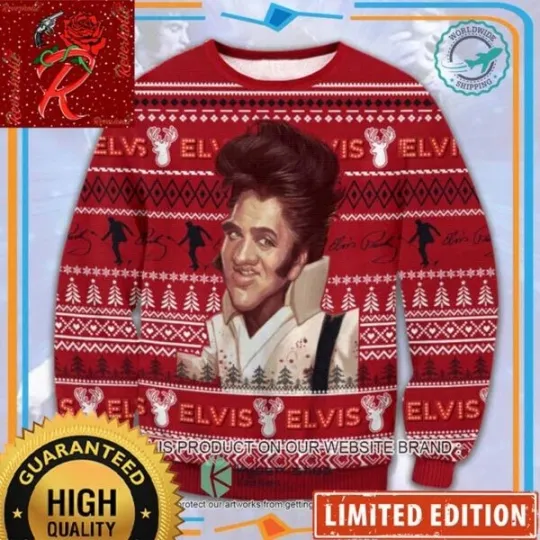 Discover Elvis Presley Funny Face Xmas Gifts 2025 Ugly Christmas Sweater