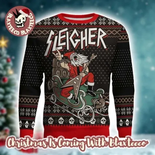 Slayer Band Santa Claus Sleigher Rock And Roll Christmas Party 2025 Knitted Ugly