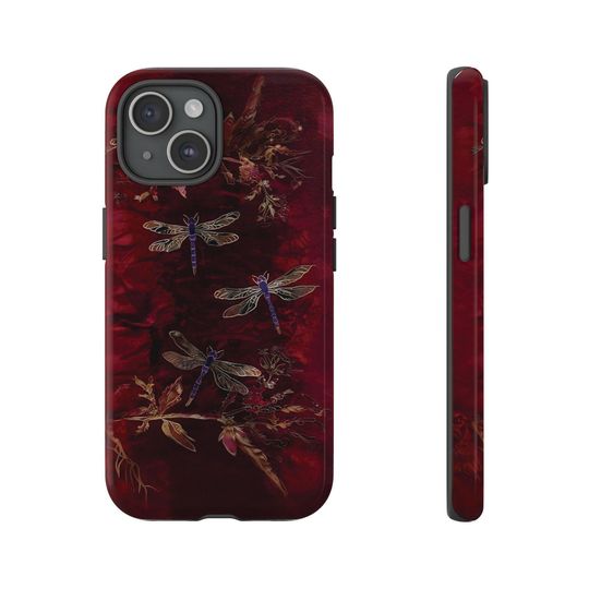 Discover Crimson Flight Dragonfly Phone Case for Boho Style and Sophistication, Red Velvet Design, Unique Gift, Protective Cover, Tough Cases