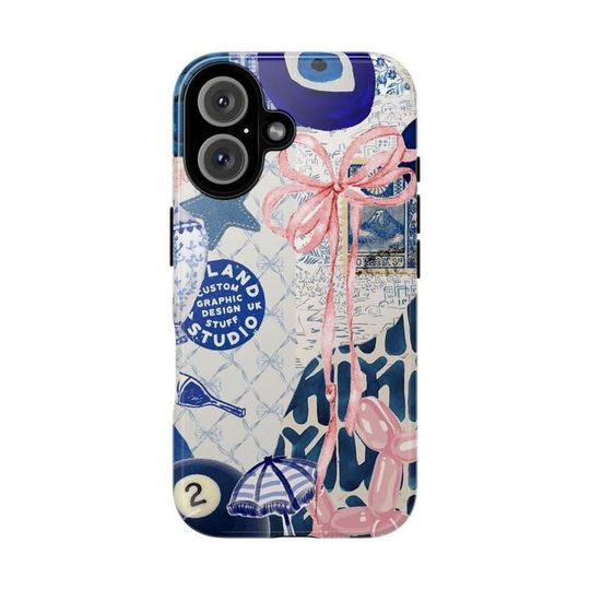 Discover Blue Coquette Bow Collage Phone Case for iPhone 17