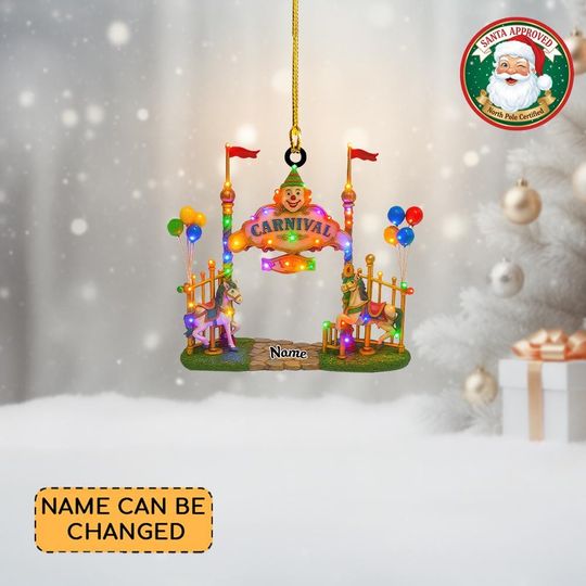 Discover Personalized Carnival Entrance Christmas Ornament, Carnival Gate Ornament, Amusement Park Arcade Decor, Playground Keepsake Gift
