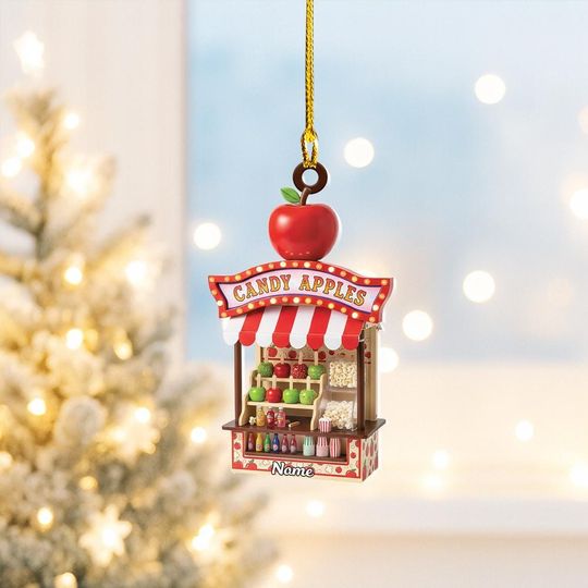 Discover Personalized Candy Apple Stand Christmas Ornament, Carnival Stall Ornament, Amusement Park Arcade Decor, Playground Keepsake Gift