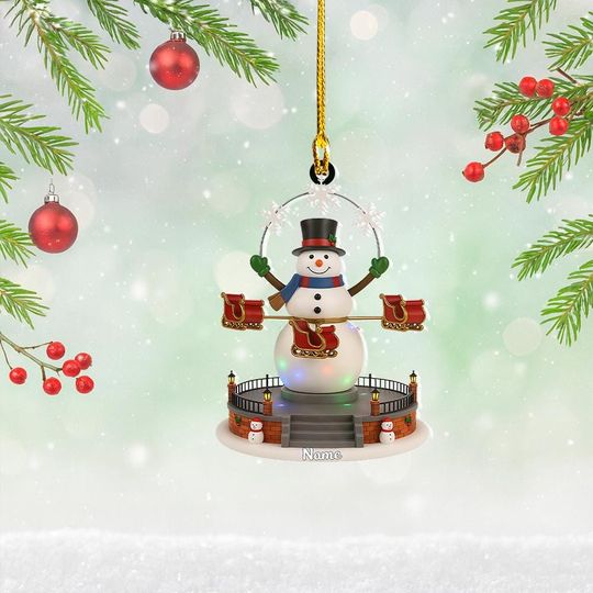 Personalized Snowman Carousel Christmas Ornament, Merry-go-around Ornament, Amusement Park Ornament, Kids Playground Keepsake
