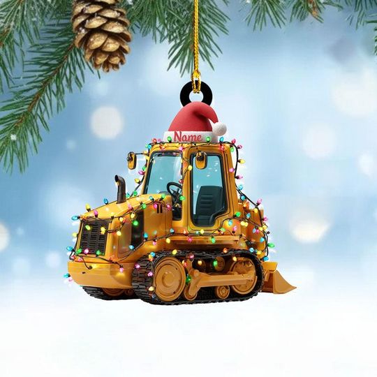 Discover Personalized Bulldozer Construction Truck 2D Flat Ornament Decor, Construction Vehicle Keepsake, Construction Workers Xmas Gift