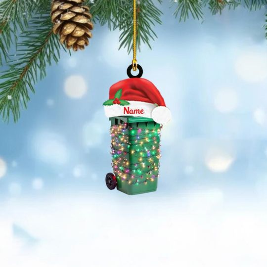 Discover Recycling Bin 2D Flat Ornament, Custom Trash Can Christmas Tree Decoration, Garbage Bin Holiday Ornament, Sanitation Worker Gift