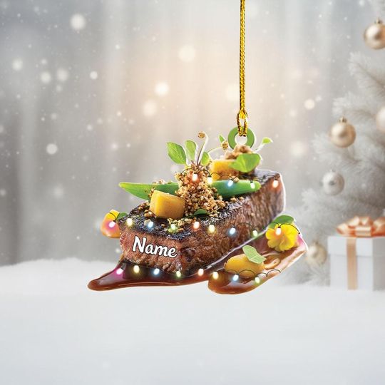 Discover Personalized Beefsteak Christmas Ornament, BBQ Grill Lover Gift, Beefsteak 2D Flat Ornament Decoration, Gift for Steak & BBQ Lovers