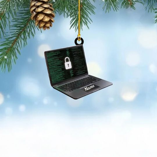 Discover Custom Cybersecurity Laptop Ornament, Lock Screen Holiday Decor, Perfect Christmas Gift for IT Staff,Coders & Cybersecurity Experts