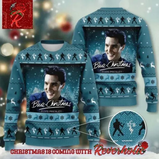Discover Elvis Presley Blue Christmas Snowflakes Pattern Holiday Gift Ugly Christmas Swea