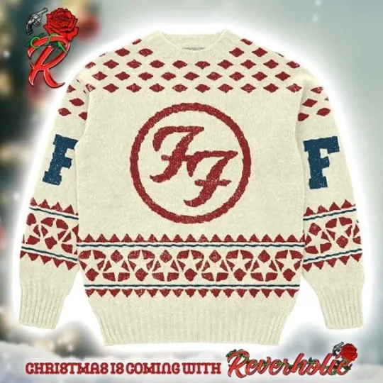 FF Band Fighters FF Logo Holiday 2025 Knitted Cream Ugly Christmas Sweater