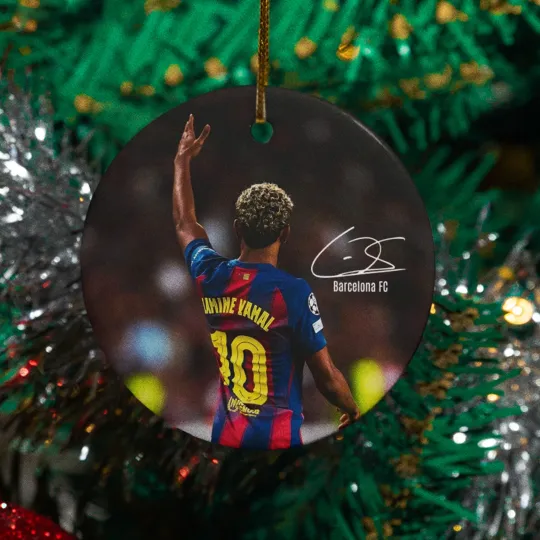 Discover Lamine Yamal #10 Signed Ceramic Christmas Ornament - Barcelona Fans Xmas Holiday