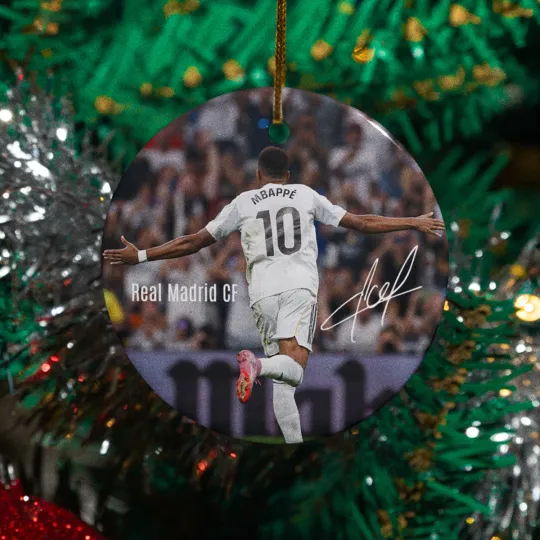 Mbappe #10 Goal Ceramic Christmas Ornament - Madrid Fans Keepsake Xmas