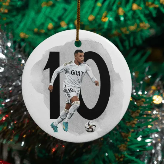 Mbappe #10 GOAT Inspired Ceramic Christmas Ornament - Madrid Fans Tribute