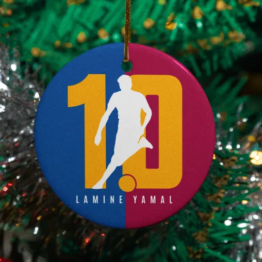Discover Lamine Yamal #10 Tribute Ceramic Christmas Ornament - Barcelona Fans Keepsake