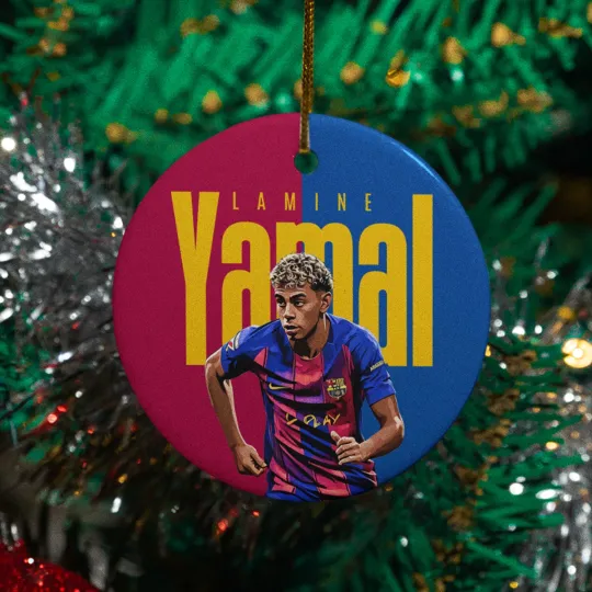 Discover Lamine Yamal Inspired Graphic Ceramic Xmas Ornament - Barcelona Sport Fans