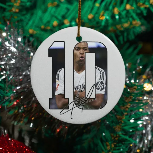 Mbappe #10 Signed Inspired Ceramic Christmas Ornament - Madrid Tribute