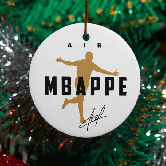 Air Mbappe Signed Inspired Graphic Ceramic Xmas Ornament - Madrid Tribute