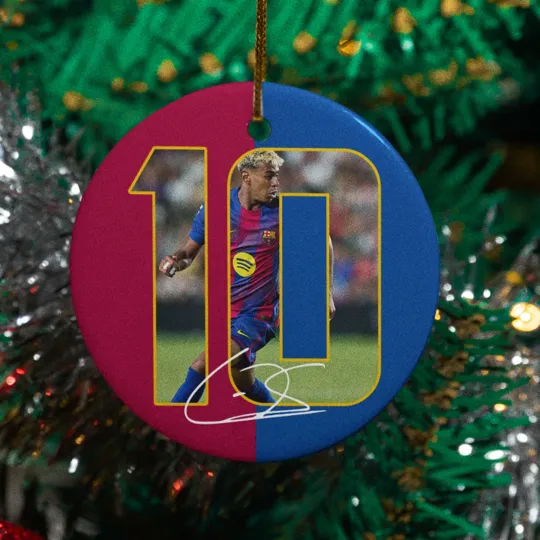 Discover Lamine Yamal #10 Signed Graphic Ceramic Christmas Ornament - Barcelona Tribute