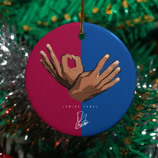 Discover Lamine Yamal Iconic Goal Celebration Ceramic Christmas Ornament - Barcelona Fans