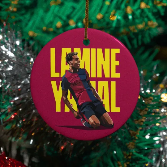 Discover Lamine Yamal Goal Celebration Inspired Ceramic Xmas Ornament - Barcelona Tribute