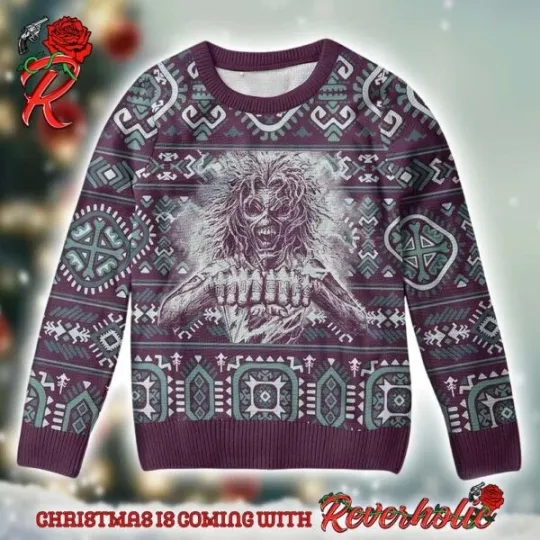 1Iron 1Maiden Eddie Fist Ugly Christmas Sweater