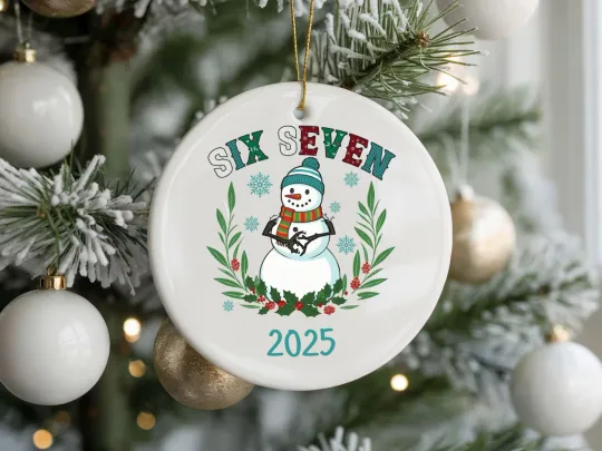 Discover 6 7 Christmas Snowman Ornament 2025 Funny Brainrot Meme Six Seven Keepsake Gift