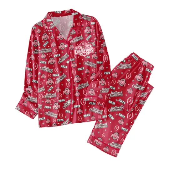 Discover Ohio State Buckeyes Football Button Down Pajamas Set