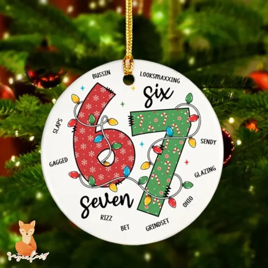 Discover Six Seven 67 Meme Ceramic Christmas Ornament Gen Z Slang Holiday Decor Teen Gift