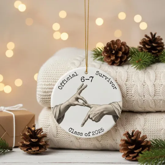 Discover Official 67 Survivor Funny Teacher Ceramic Christmas Ornament Class of 2025 Gift