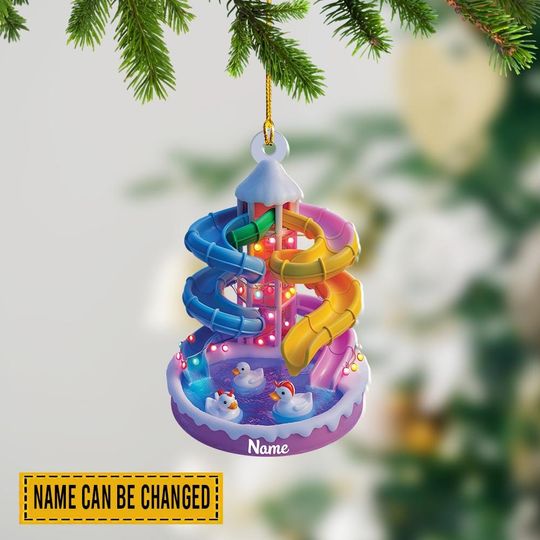 Discover Personalized Aqua Park Water Slides Christmas Ornament, Waterpark Ornament, Pool Water Slide Ornament, Swimming Pool Ornament