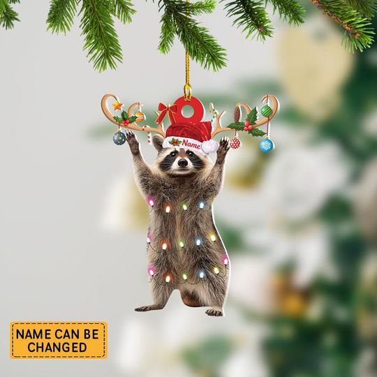 Discover Christmas Racoon 2D FLat Ornament, Personalized Funny Christmas Raccoon Ornament, Funny Animal Xmas Gift, Animal Lover Gift