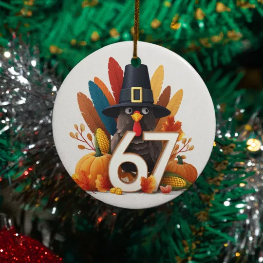 Thanksgiving Ceramic Christmas Ornament – Turkey 67 Autumn Harvest Decoration