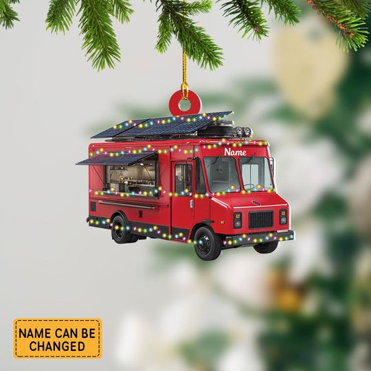 Discover Personalized Food Truck Christmas 2D Flat Ornament, Food Cart Christmas Keepsake, Foodie Holiday Gift, Food Driver Xmas Gift