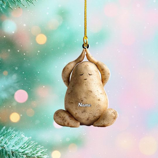 Discover Personalized Potato Yoga Christmas Ornament  Funny Yoga Lover Gift, Cute Potato Holiday Tree Decor for Yogis & Veggie Fans