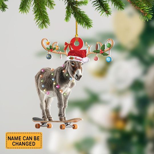 Discover Personalized Cute Donkey On A Skateboard Ornament, Donkey Christmas Tree Ornament Decor, Holiday Gift Donkey Lovers