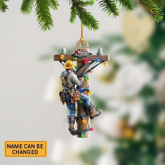 Discover Personalized Lineman Christmas Ornament-Keeping the Lights On 2D Flat Electric Lineman Keepsake Gift, Power Lineman Decor