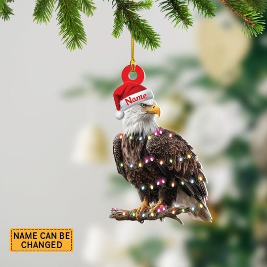 Discover Personalized Ornament with Name Bald Eagle Christmas Hanging Decoration, Patriotic Holiday Gift, Holiday Ornament Gift