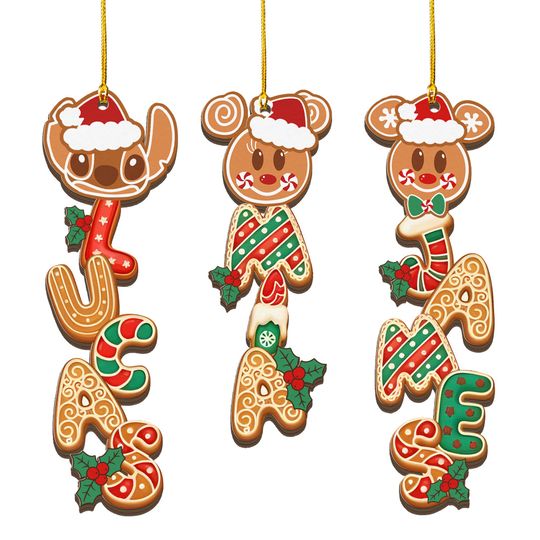 Custom Mickey And Friends Alphabet Gingerbread Ornament, Disney Characters Holiday Ornament, Stitch Xmas Tree Decor, Christmas Party Gift