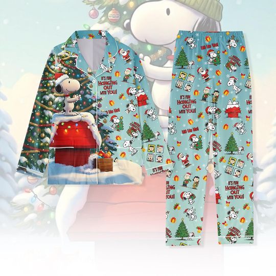 Discover Cartoon Dog Christmas Pajama Set, Holiday Loungewear