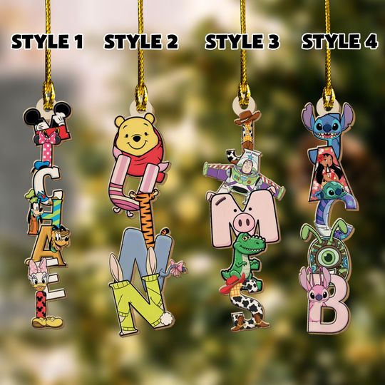 Personalized Disney Character Alphabet Wood Ornament, Custom Stocking Tag, Gingerbread Letter Ornament, Gifts For Family