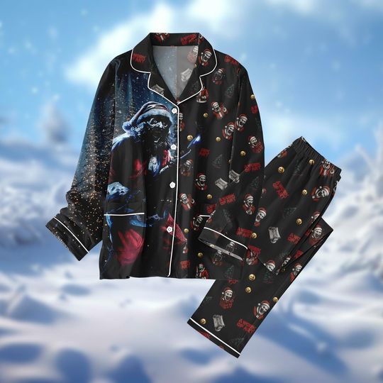 Discover Creepy Santa Pajama Set, Black Xmas PJs, Unisex Loungewear