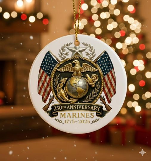 Discover Marine 250th Anniversary Ornament 2025 Military Veteran US Flag Christmas Decoration