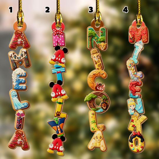 Personalized Disney Character Alphabet Wood Ornament, Custom Stocking Tag, Gingerbread Letter Ornament, Gifts For Family