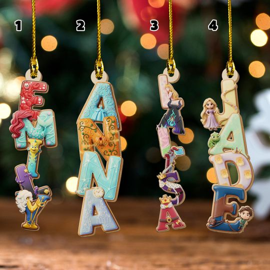 Discover Personalized Disney Character Alphabet Wood Ornament, Custom Mermaid Sleeping Beauty Gingerbread Letter Ornament, Christmas Gifts NGWL15