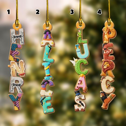 Personalized Disney Characters Alphabet 2D Wood Ornament, Custom Name Ornament, Movie Letter Ornament, Christmas Gifts for Family