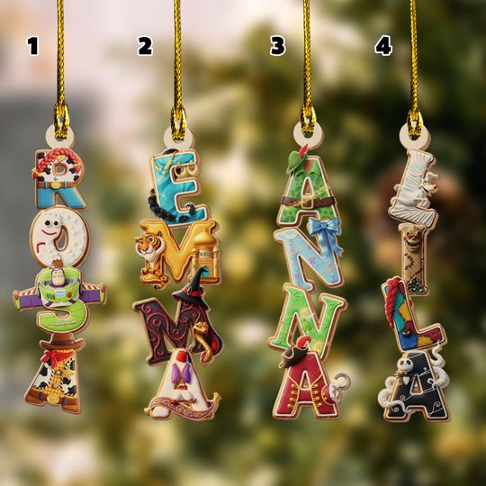 Discover Personalized Disney Characters Alphabet 2D Wood Ornament, Custom Name Ornament, Movie Letter Ornament, Christmas Gifts for Family NGXN02