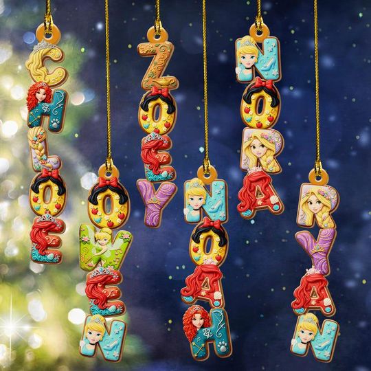 Personalized Princess Squad Alphabet Christmas Ornament, Custom Name Princess Christmas Tree Decor, Princess Party Girl Xmas Gift
