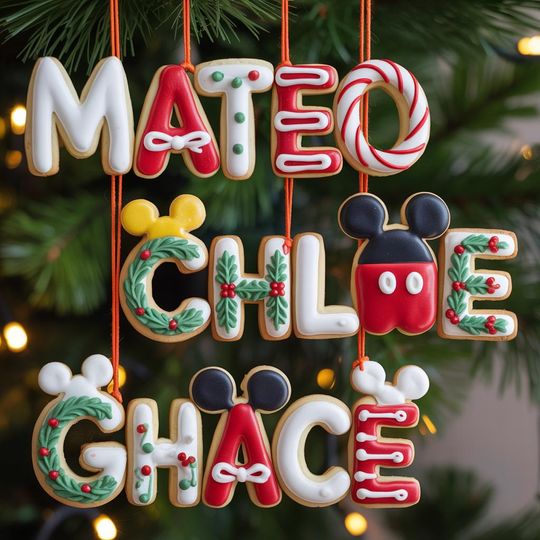 Custom Mickey Mouse Alphabet Ornaments, Personalised Christmas Decorations, Personalised Christmas Baubles, Christmas Name Tags, Kids Gifts
