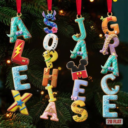 Discover Personalized Disney Character Alphabet 2D Acrylic Ornament, Custom Stocking Tag, Gingerbread Letter Ornament, Christmas Gifts For Family