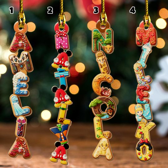 Personalized Disney Character Alphabet 2D Wood Ornament, Custom Stocking Tag, Gingerbread Letter Ornament, Gifts For Family