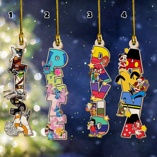 Custom Disney All Movie Alphabet Ornament, Kids Name Ornament, Xmas Tag for Stockings, Kids Xmas Gifts,Christmas Ornaments for Family